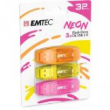 Pendrive, 32GB, 3 db, USB 2.0, EMTEC "C410 Neon", narancs, citromsárga, rózsaszín [3 db]