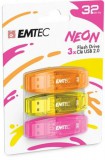 Pendrive, 32GB, 3 db, USB 2.0, EMTEC C410 Neon, narancs, citromsárga, rózsaszín (UE32GN3)