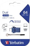 Pendrive, 64GB, USB 3.2+USB-C adapter, VERBATIM "Dual"
