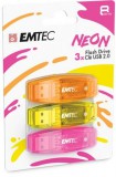 Pendrive, 8GB, 3 db, USB 2.0, EMTEC C410 Neon, narancs, citromsárga, rózsaszín (UE8GN3)