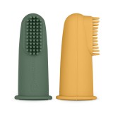 Petite&Mars Szilikon ujjra húzható 2 db fogkefe szett, Ochre&Green, 0 hó+
