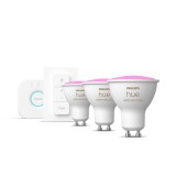 Philips Hue White and Color Ambiance GU10 LED spot fényforrás kezdőszett, 3xGU10, 5W, 350lm, RGBW 2000-6500K, + Bridge + DimSwitch, 8719514340107