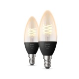 Philips Hue White E14 LED gyertya filament vintage fényforrás dupla csomag, 2xE14, 4,5W, 300lm, 2100K ultra-melegfehér, 8719514302211