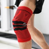 Piros L méretű térdvédő és térdszorító sportoláshoz és rehabilitációhoz