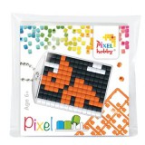 PIXELHOBBY Pixel kulcstartókészítő szett 1 kulcstartó alaplappal, 3 színnel, dínó, narancssárga