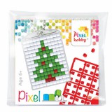 PIXELHOBBY Pixel kulcstartókészítő szett 1 kulcstartó alaplappal, 3 színnel, karácsonyfa