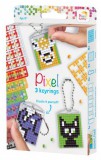 PIXELHOBBY Pixel kulcstartókészítő szett 3 kulcstartó alaplappal, 8 színnel, mintákkal, állatok