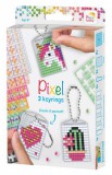 PIXELHOBBY Pixel kulcstartókészítő szett 3 kulcstartó alaplappal, 8 színnel, mintákkal, lányos