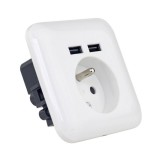 Platinet fali konnektor 2x USB csatlakozóval [Francia aljzat]