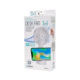 Platinet újratölthető asztali ventilátor, telefon tartó és levegőpárásító, 1200 mAh, fehér