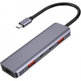 Platinet USB-C 5 az 1-ben HUB, 2× USB-A 3.2 Gen2 + 2× USB-C 3.2 Gen2 + 1× USB-C PD 100W, alumínium