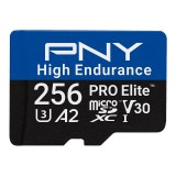 PNY 256GB microSDXC Pro Elite High Endurance Class 10 U3 V30 A2 + adapterrel P-SDU256V32100PHE-GE