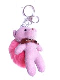Pom-pom Teddy kulcstartó, táskadísz - rózsaszín