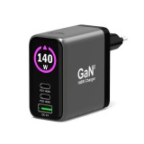Port Designs GaN² wall charger 140W PD 3.1 OLED screen with 2M USB-C cable 902140PEU