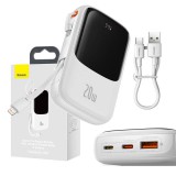 Powerbank Baseus Qpow Pro Lightning kábellel, USB-C, USB, 10000mAh, 20W (fehér)
