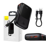 Powerbank Baseus Qpow Pro USB-C kábellel, USB-C, USB, 10000mAh, 22.5W (fekete)