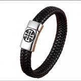 Predator Q1 Leather bracelet black with cross 25 cm (20838)