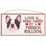 Prémium fa tábla, fekete-fehér francia bulldog mintás