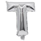 Procos Betű formájú fólia lufi ezüst színben – T betű 32cm