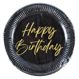Procos Elegáns fekete-arany színű szülinapi "Happy Birthday" feliratú papírtányér 8db-os szett 23cm