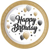 Procos Elegáns szülinapi „Happy Birthday” feliratú papírtányér 8db-os szett