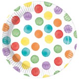 Procos Fehér alapon színes pöttyös papírtányér 8db-os szett