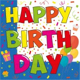 Procos "Happy Birthday" feliratú papírszalvéta szett – 2 rétegű, 33x33 cm, 20db