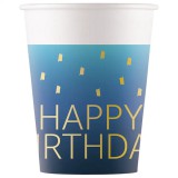 Procos Kék színű szülinapi "Happy Birthday" feliratú papírpohár 8db-os szett 200ml