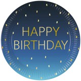 Procos Kék színű szülinapi "Happy Birthday" feliratú papírtányér 8db-os szett 23cm
