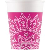 Procos Mandala fukszia-fehér papírpohár 8db-os szett 200ml