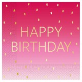 Procos Rózsaszín színű szülinapi "Happy Birthday" feliratú 2 rétegű papírszalvéta 20db-os csomag