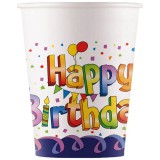 Procos Szivárványos szülinapi "Happy Birthday" feliratú papírpohár 8db-os szett 200ml