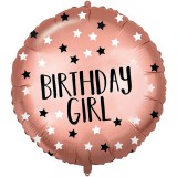 Procos Szülinapi fólia lufi – "Birthday Girl" felirattal, rózsaarany csillagos 46cm