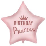 Procos Szülinapi fólia lufi – „Birthday Princess” felirattal, csillag alakú, rózsaszín 46cm