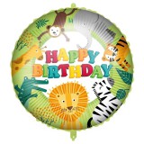 Procos Szülinapi fólia lufi – „Happy Birthday” felirattal, dzsungel állatos mintával 46cm