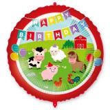 Procos Szülinapi fólia lufi – „Happy Birthday” felirattal, farm állatos mintával 46cm