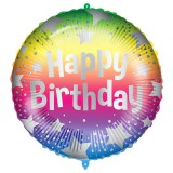 Procos Szülinapi fólia lufi – „Happy Birthday” felirattal, szivárványszínű csillagos mintával 46cm