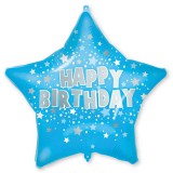 Procos Szülinapi fólia lufi – Kék csillagos „Happy Birthday” felirattal 46cm