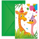 Procos Vidám dzsungel mintás party meghívó borítékkal 6db-os szett