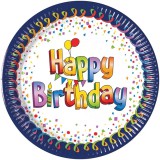 Procos Vidám kék-fehér szülinapi „Happy Birthday” feliratú papírtányér 8db-os szett