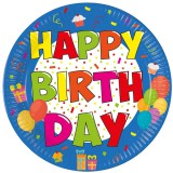 Procos Vidám színes szülinapi "Happy Birthday" feliratú papírtányér 8db-os szett