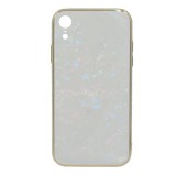 ProDA BAYNO telefonvédő Apple iPhone XR 6.1 szilikon keret (BUMPER, edzett üveg hátlap, márvány minta) fehér