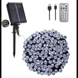 Progarden 10,8 m-es Hybrid tölthető-napelemes 240 LED-es fényfüzér, hideg fehér, 8 világítási móddal, időzíthető, távvezérlős