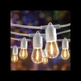 Progarden 20 LED-es hosszabbítható fehér gumi vezetékes lámpafüzér, teraszvilágítás, időzíthető, IP44, G50, 14,5 m - meleg fehér