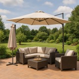 Progarden Ambience Függő Gémes Kitekerhető Napernyő, széltörővel, 3 m, Beige, 170 g/m2, UPF30+