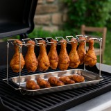 Progarden BBQ csirkeszárny- és comb lógató állvány csepptálcával, rozsdamentes acél, 12 lábhoz
