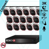 Provision 16 dome kamerás analóg megfigyelőrendszer 3K biztonsági kamera 2.8 mm fix objektívvel