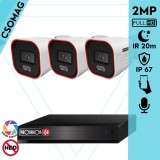 Provision 3 cső kamerás IP megfigyelőrendszer 2MP HD cső biztonsági kamera, 2.8 mm-es fix objektívvel, hibrid világítással, PoE, beépített mikrofonnal, IR 20m, kültéri