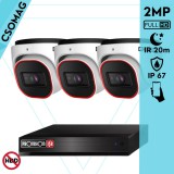 Provision 3 dome kamerás analóg megfigyelőrendszer 2MP HD Pro biztonsági kamera, inframegvilágítás 20m, 2.8mm fix lencse, 88° látószög
