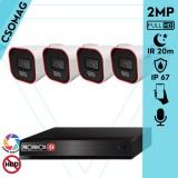 Provision 4 cső kamerás IP megfigyelőrendszer 2MP HD cső biztonsági kamera, 2.8 mm-es fix objektívvel, hibrid világítással, PoE, beépített mikrofonnal, IR 20m, kültéri